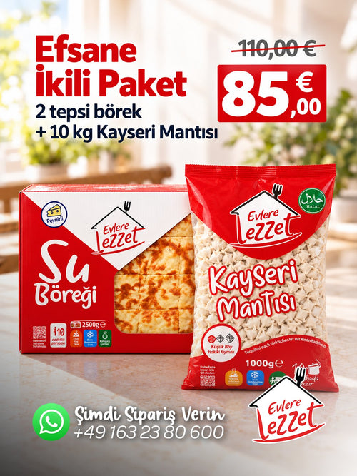 Efsane İkili Paket – 2 Tepsi Börek + 10 kg Mantı