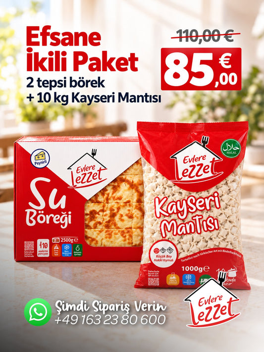 Efsane İkili Paket – 2 Tepsi Börek + 10 kg Mantı